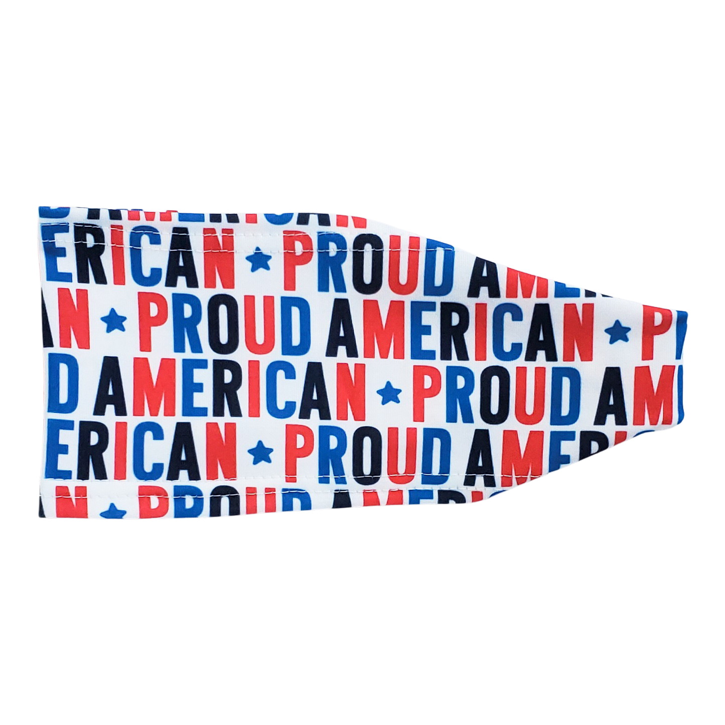 red and blue words that read proud american on white