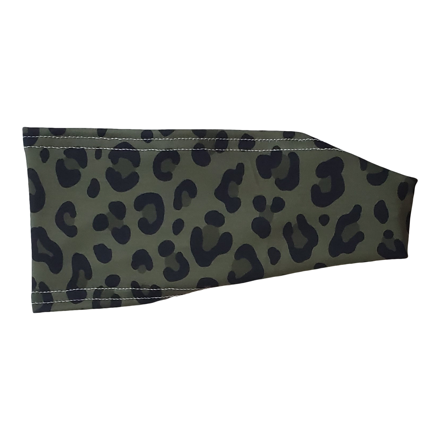 headband with black leopard spots on dark green