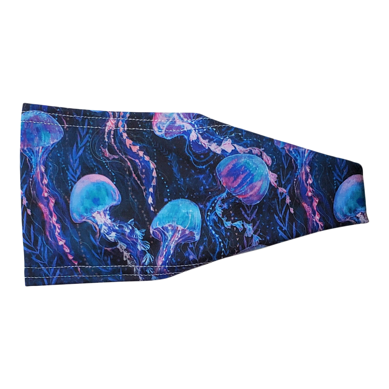 headband with neon and pastel colored jellyfish on navy