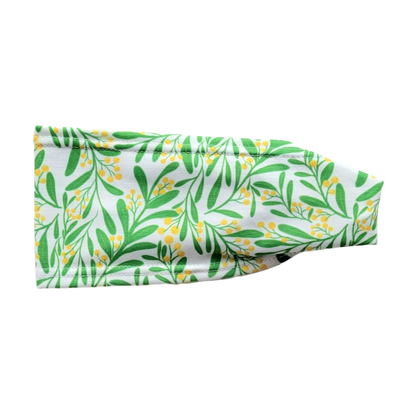 Headband with yellow and green flowers on white