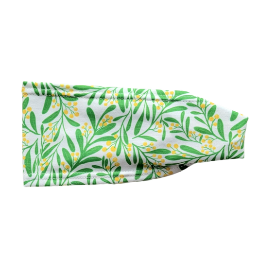 Headband with yellow and green flowers on white