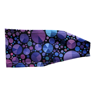 headband with large and small purple and blue circles on black