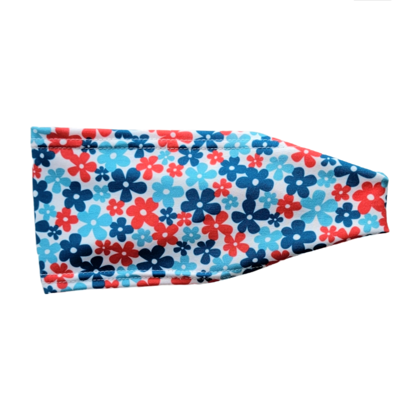 white headband with red and blue flowers