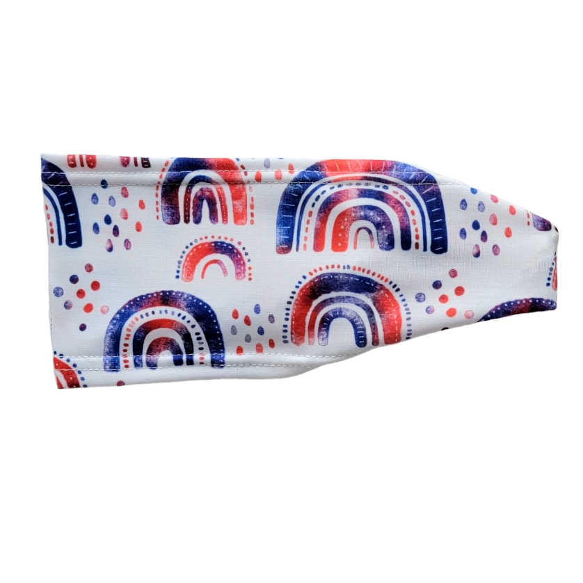 white headband with red and blue rainbows