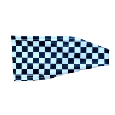 headband with black and white checkerboard squares