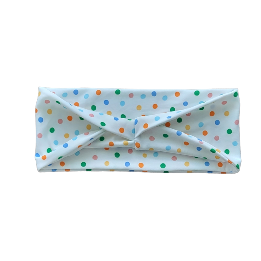 headband with multi colored dots on white
