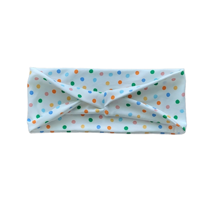 headband with multi colored dots on white
