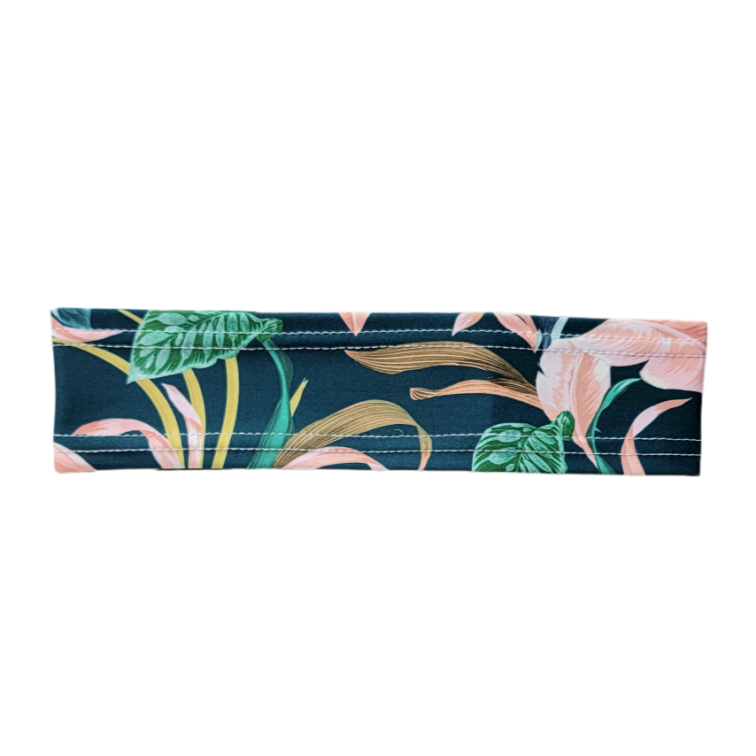 dark blue band with tropical flowers