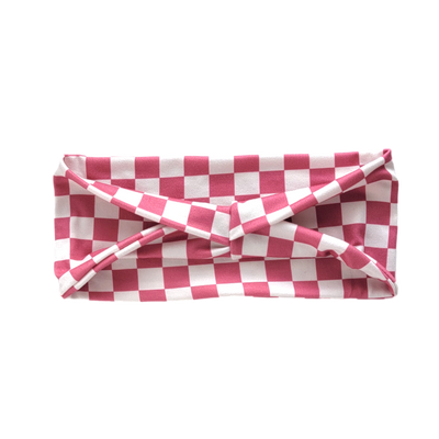 Pink & White Checkered Headband | Bay Bands