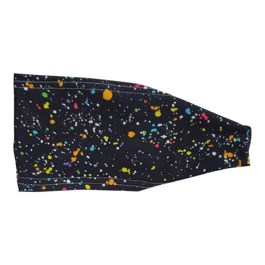 headband with multi colored paint spots on black