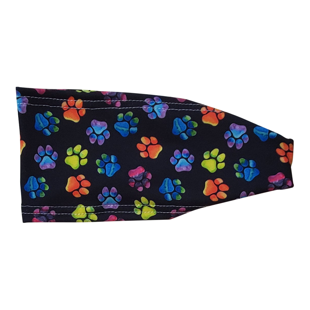 neon blue yellow and red paw prints on black