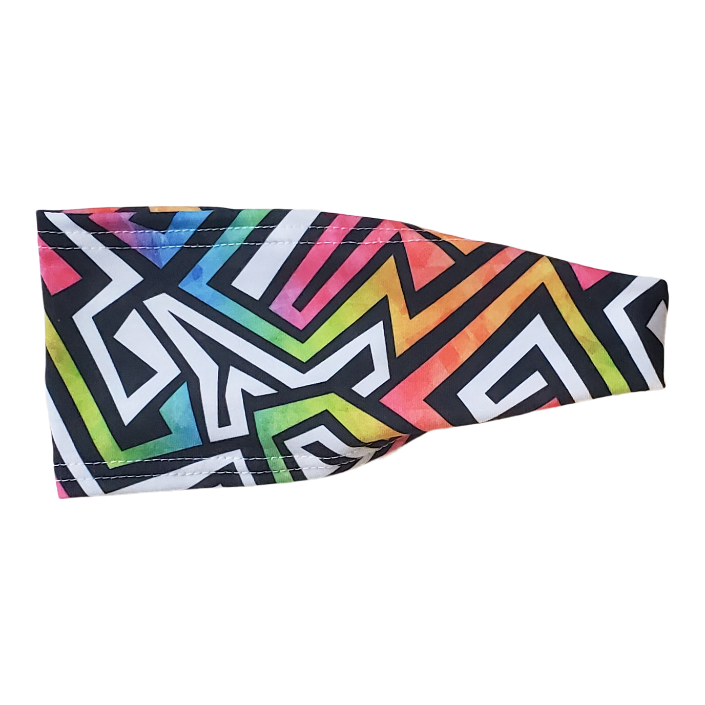 headband with pink blue yellow and white zig zag lines