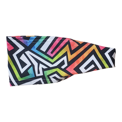 headband with pink blue yellow and white zig zag lines