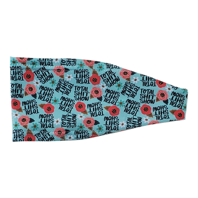 blue headband with flowers and total shit show wording