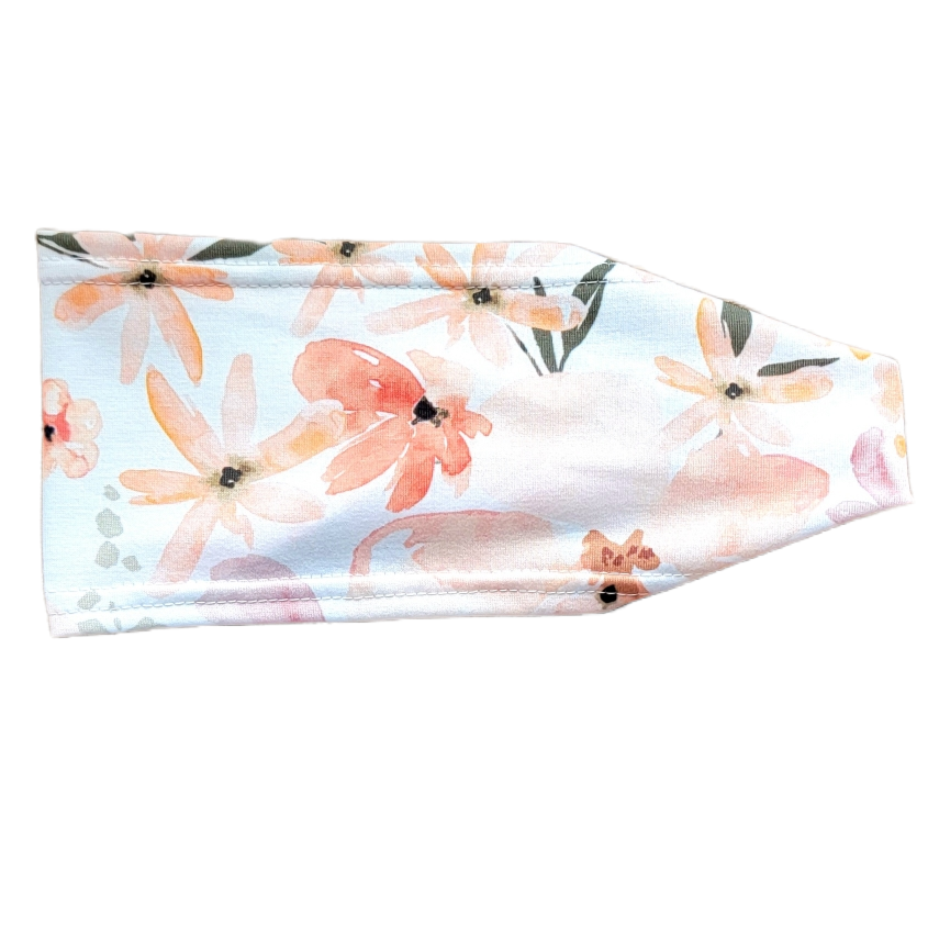 white headband with peach and green flowers