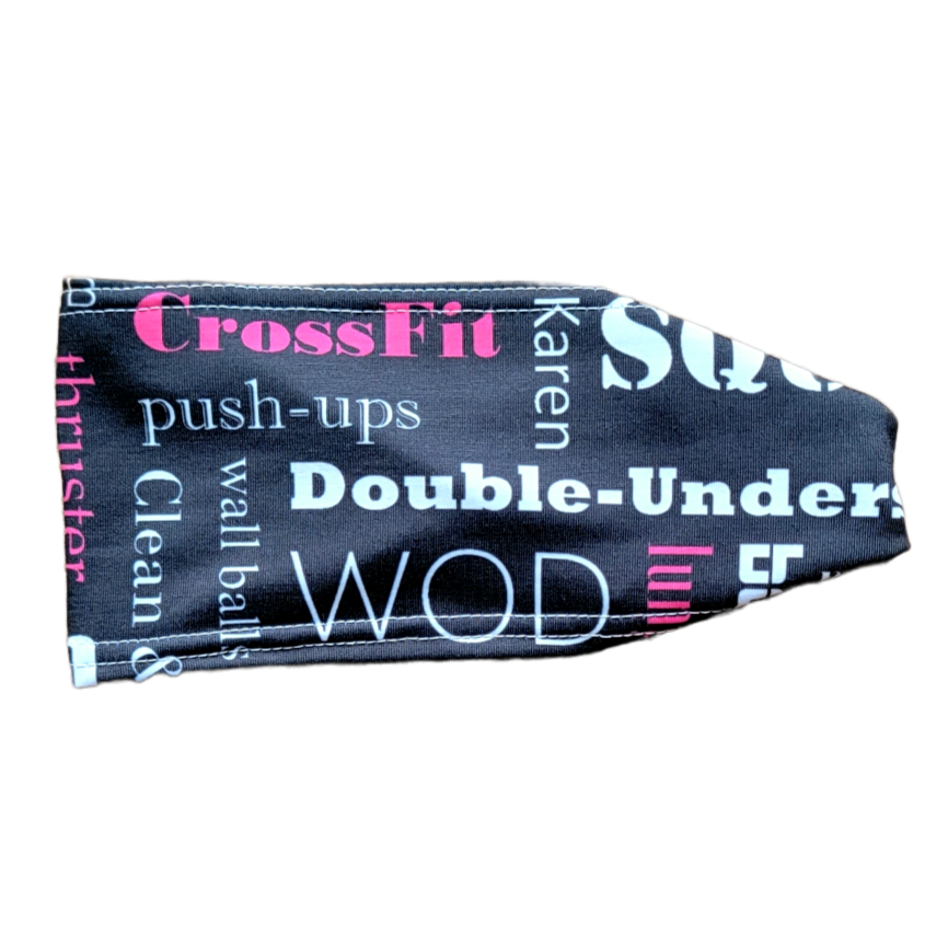 pink and white crossfit wording on black