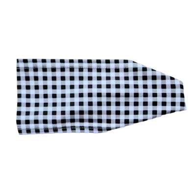 headband with tiny black and white gingham pattern