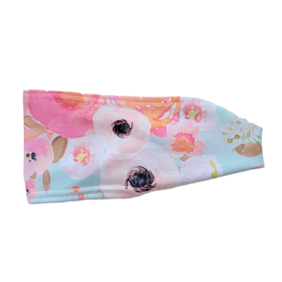 blue headband with pink and white flowers