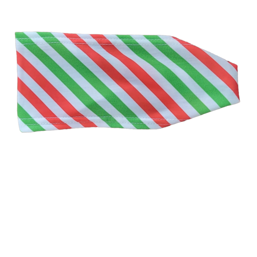red and green diagonal stripes on white 