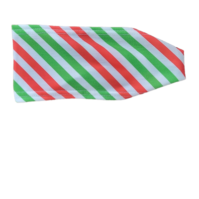 Headband with red and green diagonal stripes on white 