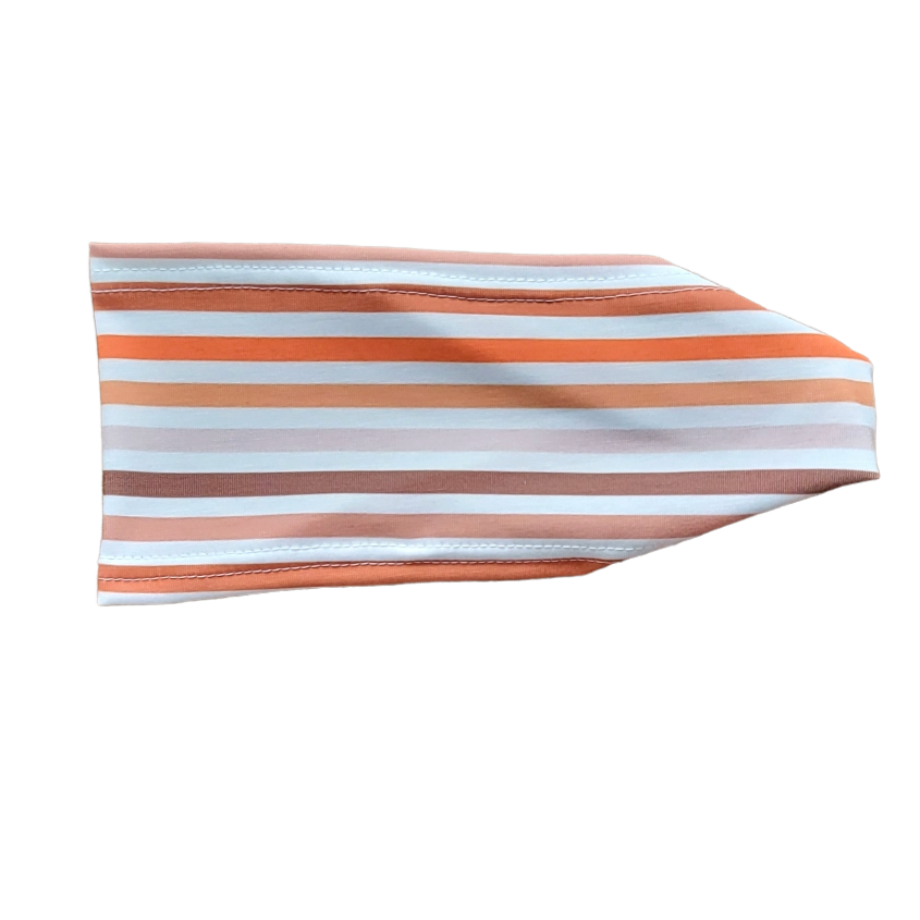 headband with orange tan and brown stripes on white