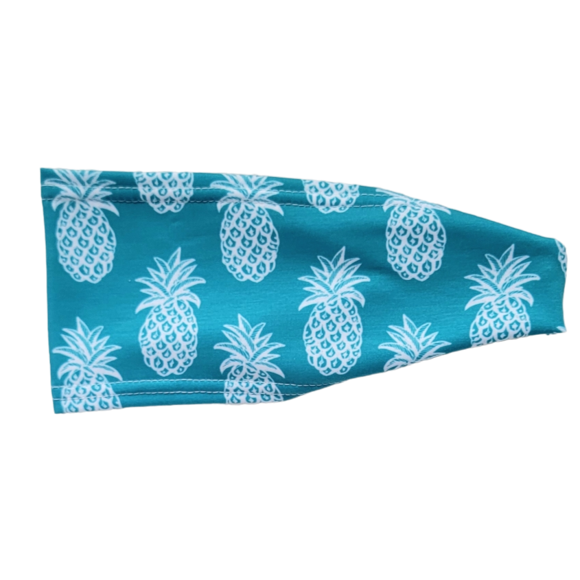teal headband with white pineapples