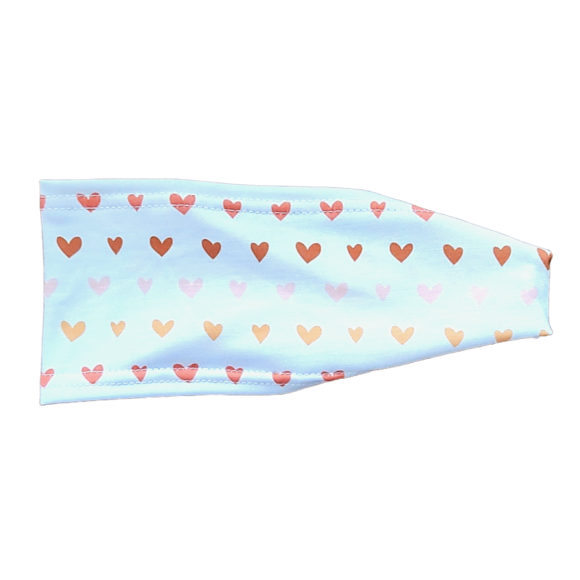 headband with brown tan and pink hearts on white