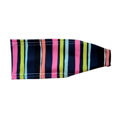 headband with pink yellow and blue stripes on navy