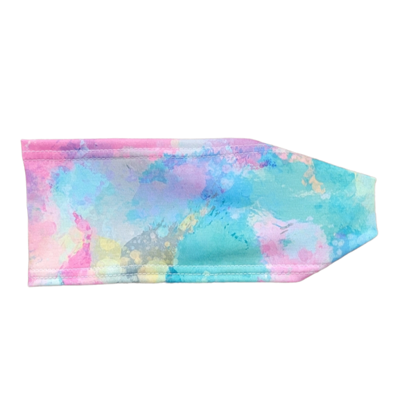 Headband with pastel colored blue pink green and white tie dye