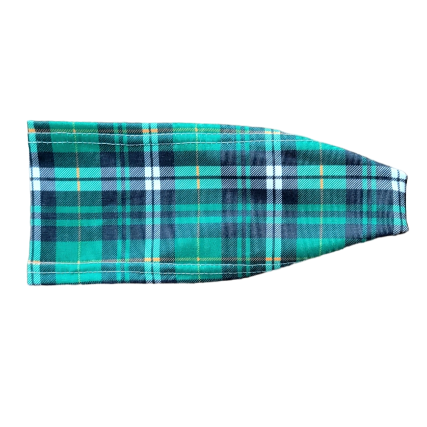 headband with green black and white plaid
