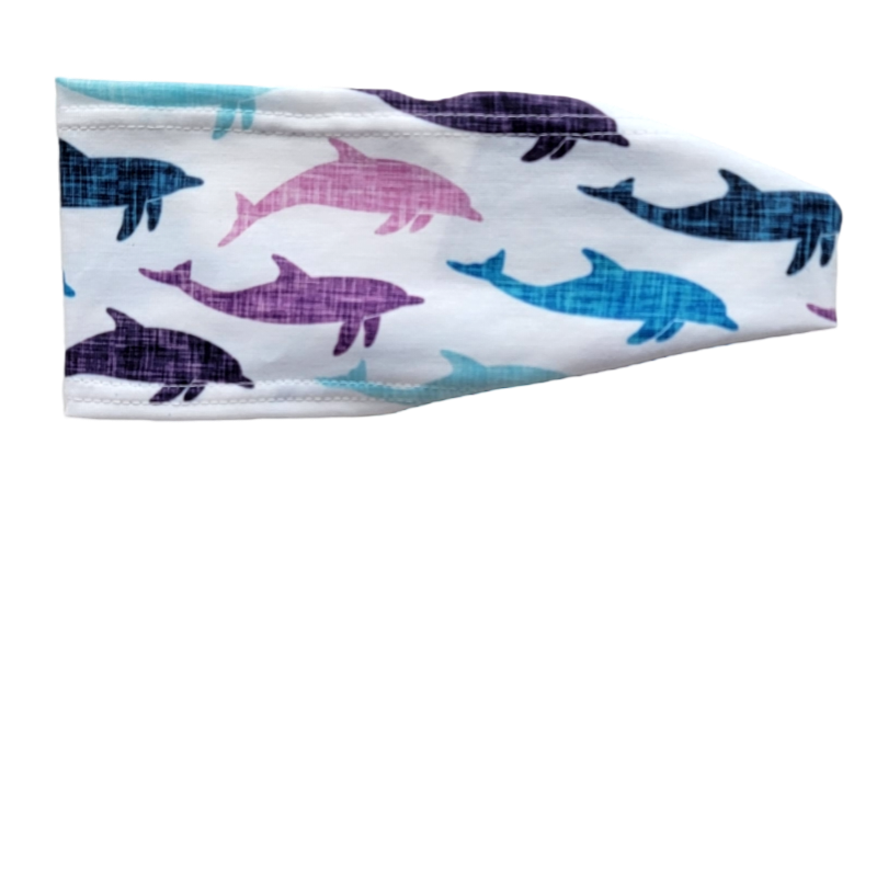purple and blue dolphins on white