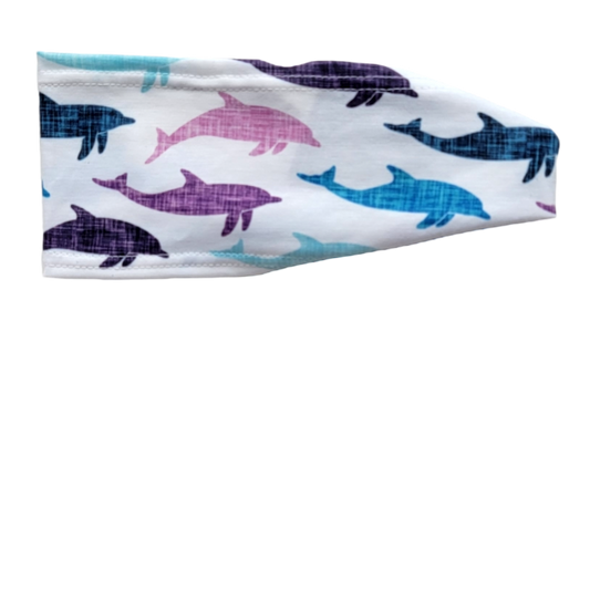 purple and blue dolphins on white
