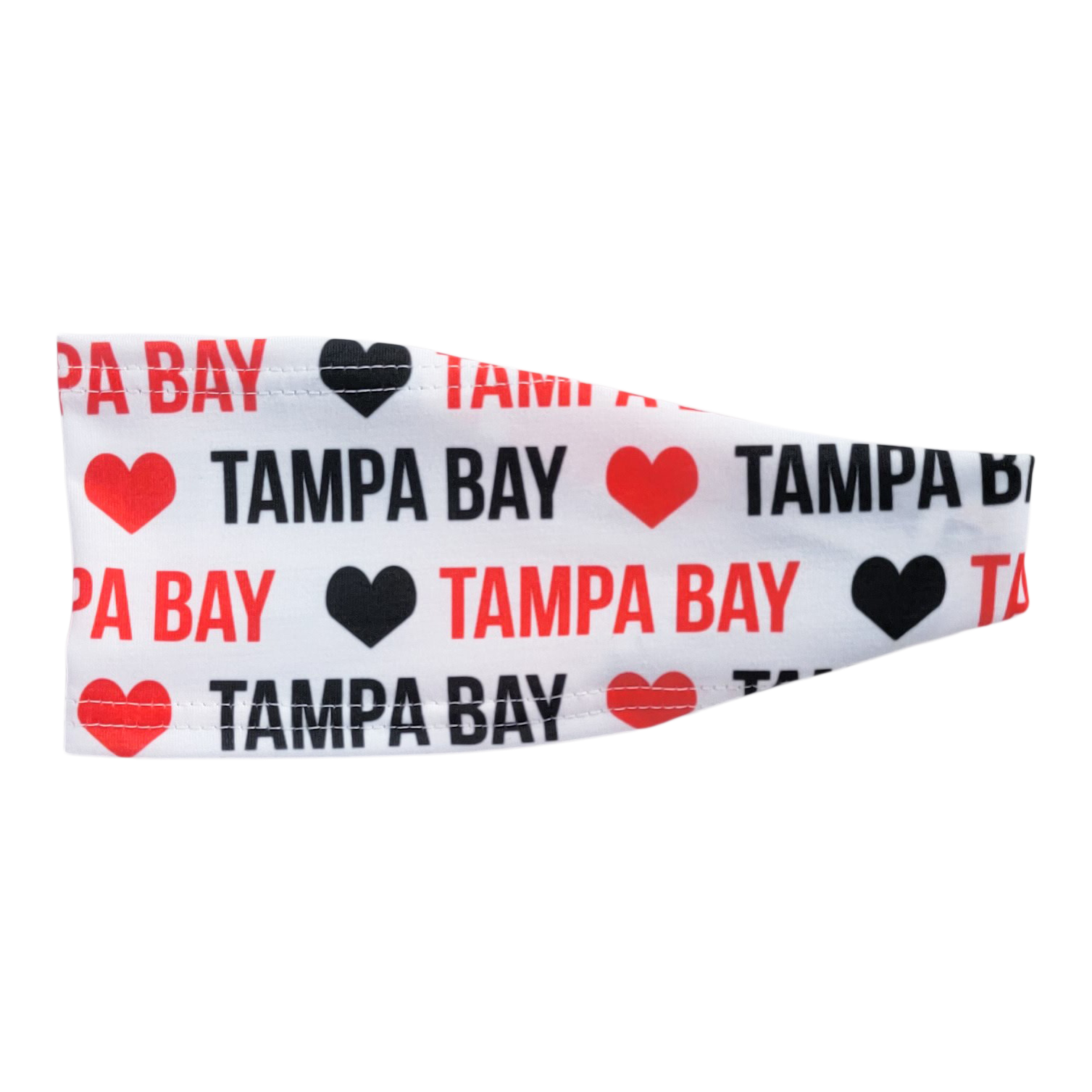 tampa bay written in red and black with hearts