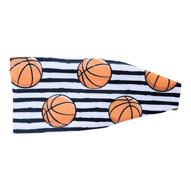 orange basketballs on black and white headband