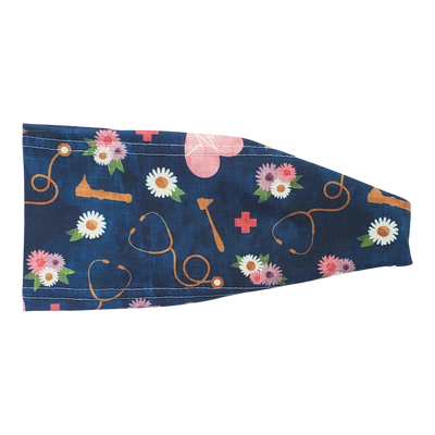 Headband with doctor and nurse images on navy blue