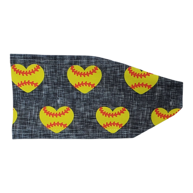 grey headband with yellow softball hearts