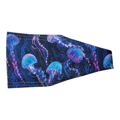 headband with neon and pastel colored jellyfish on navy