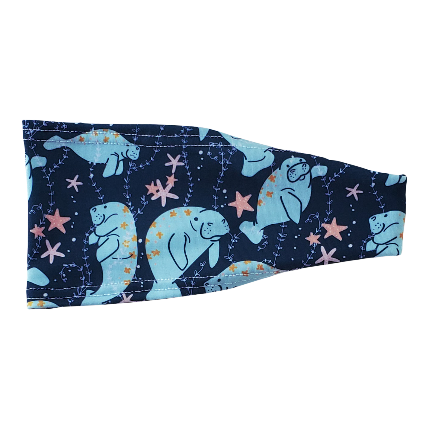 Headband with teal manatees pink stars on navy