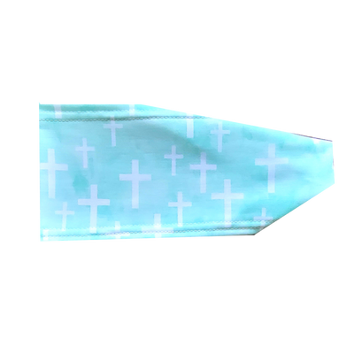 headband with white crosses on mint green