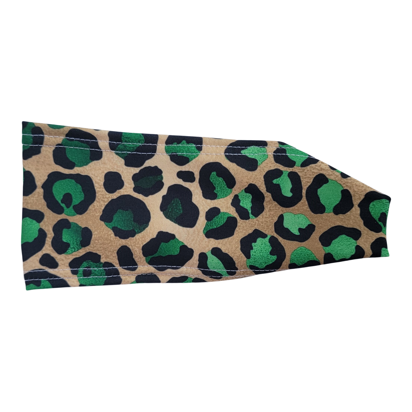 gold headband with black and green leopard spots