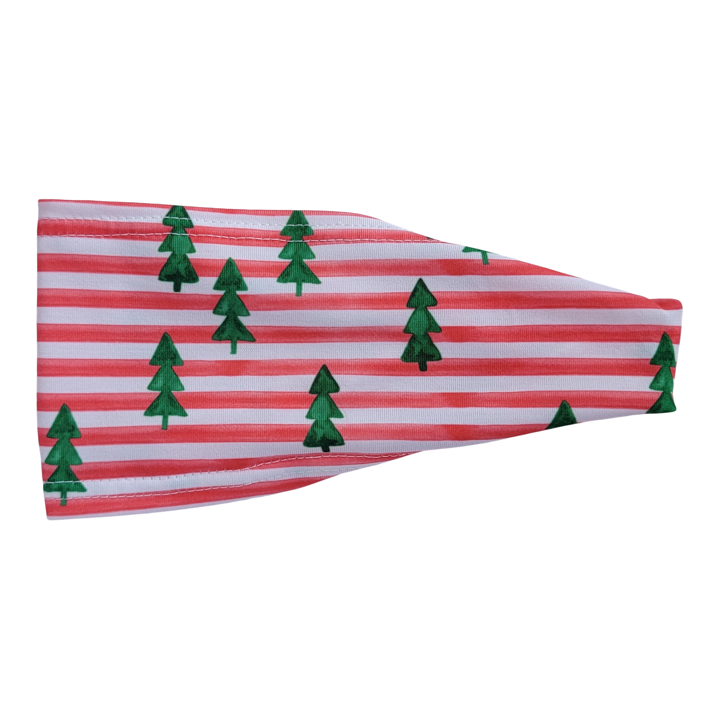 green christmas trees on red and white stripes