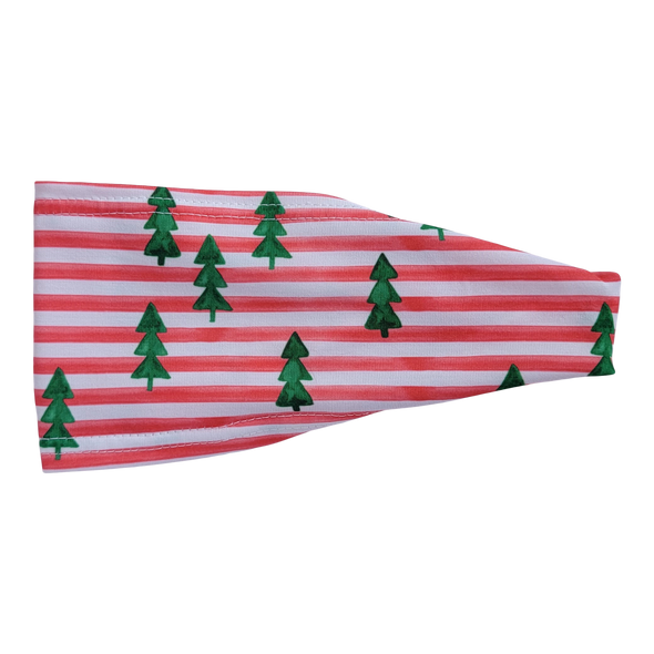 Headband with  christmas trees on red and white stripes